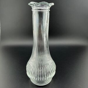 Vintage Randall Clear Glass 6 Inch Bud Vase with Scalloped Flower Rim